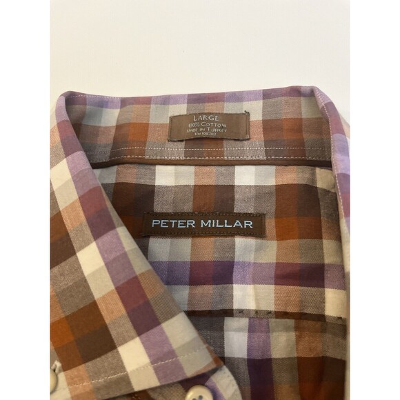 Peter Millar Men's Purple Brown White Check Button Up Long Sleeve Large - Picture 5 of 5